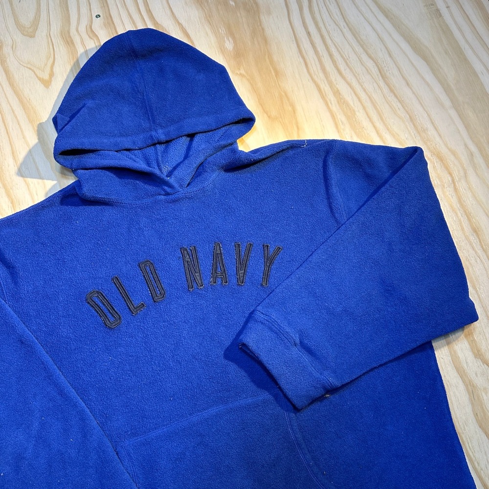 Old Navy Men's Fleece Hoodie Blue Embroidered Spellout Pullover Size XXL